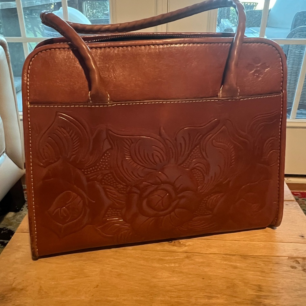 Patricia Nash Brown Embossed Leather Satchel Bag